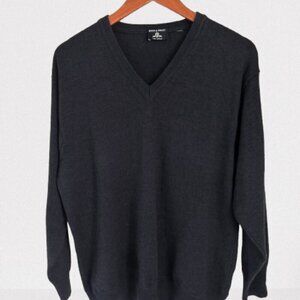BOWEN & WRIGHT Wool V-Neck Knitted Sweater Pullover Charcoal Gray Size M…
